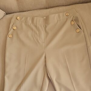 High-Waist Gold-Button Beige Women's Pants